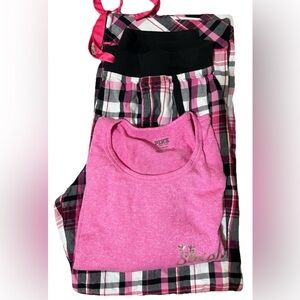 Victoria’s Secret plaid 2 piece pajama/lounge set pink Top size L Bottoms Size M